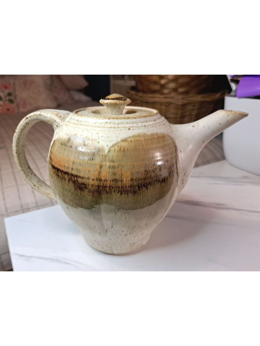 Vintage Handcrafted Nafziger Signed Speckled Rustic Earthy Stoneware Teapot